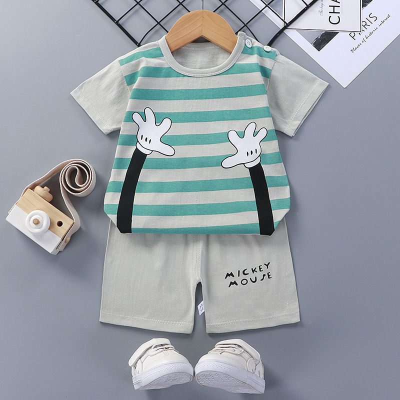 Çocukların kısa kollu takım elbise pamuklu bebek yaz bebek kıyafetleri