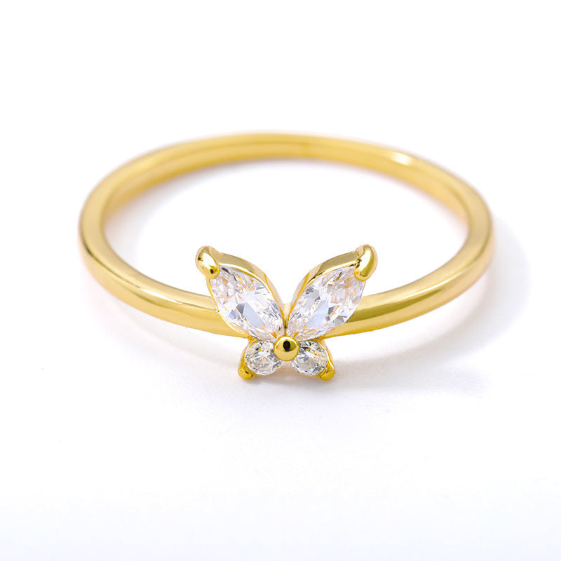 Charme Schmetterlingsring für Frauen Kristall Zirkon Ringe Gold Silber