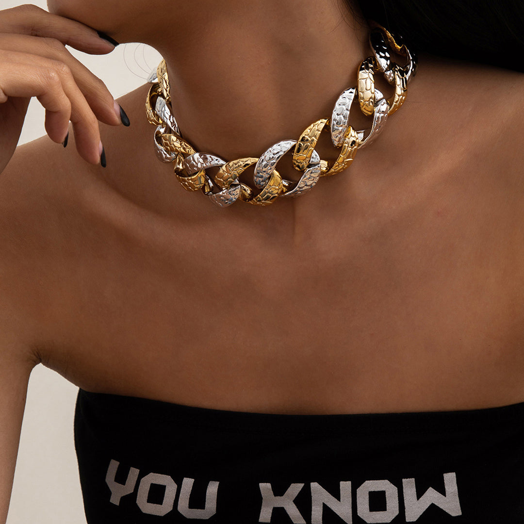 Sınır ötesi mücevher hip-hop punk karışık renkli kenevir yüzey kalın zincir kolye geometrik klavikula kolye