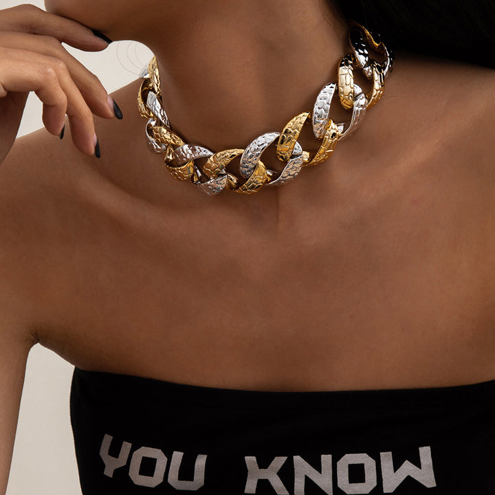Grenzüberschreitender Schmuck Hip-Hop Punk gemischte Farbe Hanfoberfläche Dicke Kette Halskette Geometrische Schlüsselbein Halskette