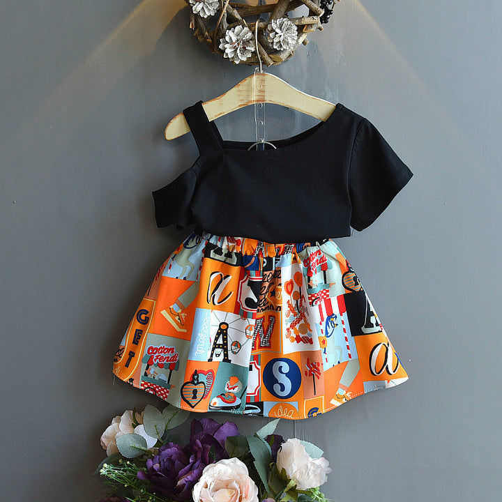 Sommer Kinderkleidung koreanische Mode Flower Lotus Blattkragen Hemd Rock Little Girl Kleidungsanzug lila Kinderkleidung