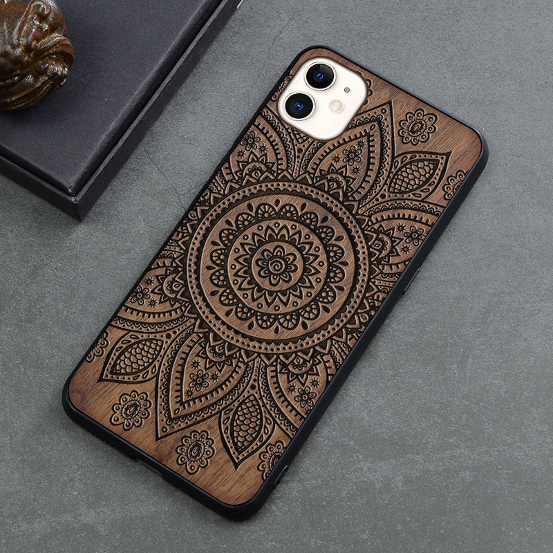 New Product Max Wooden Mobile Phone Case Retro Apple 12mini Anti-fall Protective Cover Creative Application