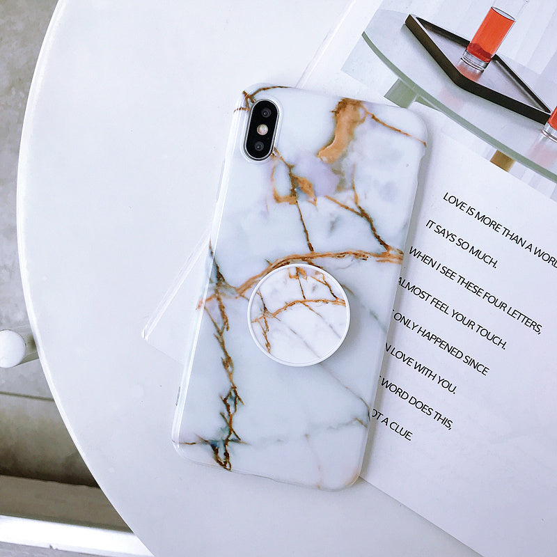 Case de téléphone en marbre de luxe avec porte-téléphone