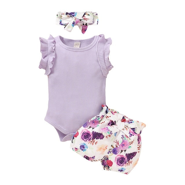 Новородени бебешки дрехи комплект къси ръкави върхове от романи лък къси панталони