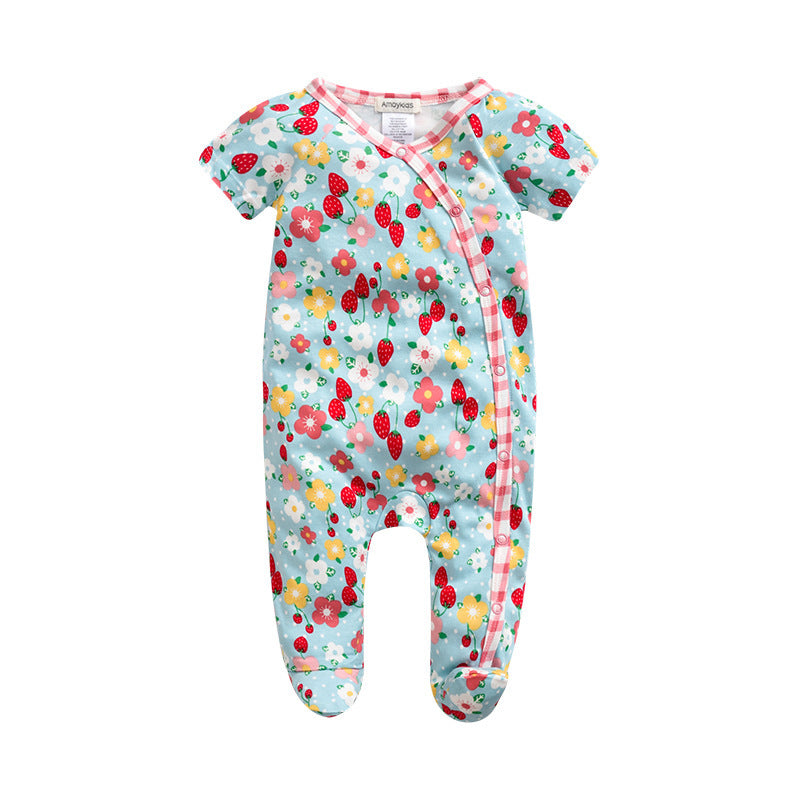 Combinaison pour enfants, vêtements de bébé à fleurs, usine de vêtements pour bébé enveloppée de pied à manches courtes