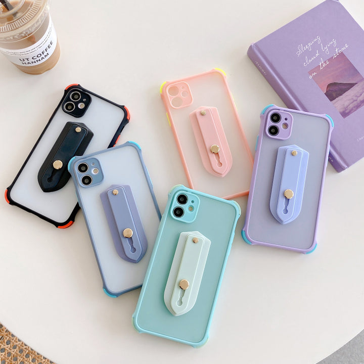 Compatible with Apple, Mobile Phone Shell Xr Four-corner Anti-drop XS Skin Feel Solid Color 7plus Wristband Bracket IPhone11pro Fine Hole 8p All-inclusive Xsmax Anti-drop Se2 Shell 6sp