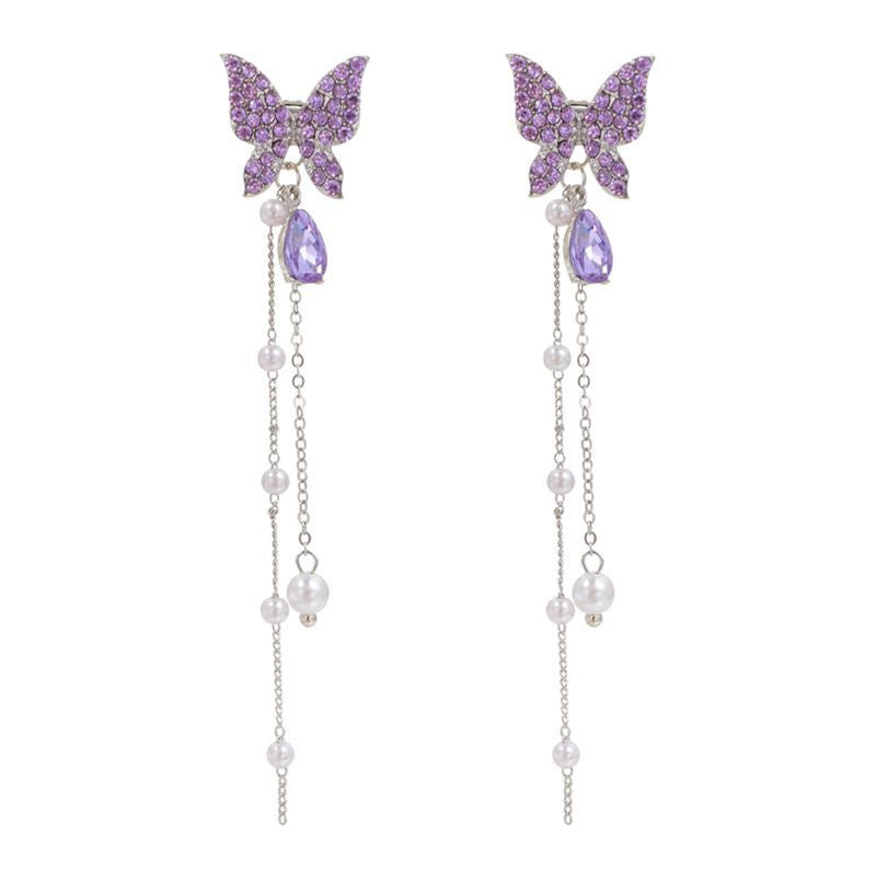 Silver Needle Women's Crystal Purplecolorful White Butterfly Boucles d'oreilles