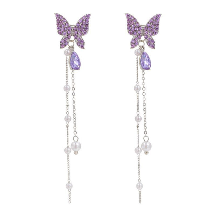 Pendientes de mariposas blancas de cristal de cristal para mujeres de Silver Needle