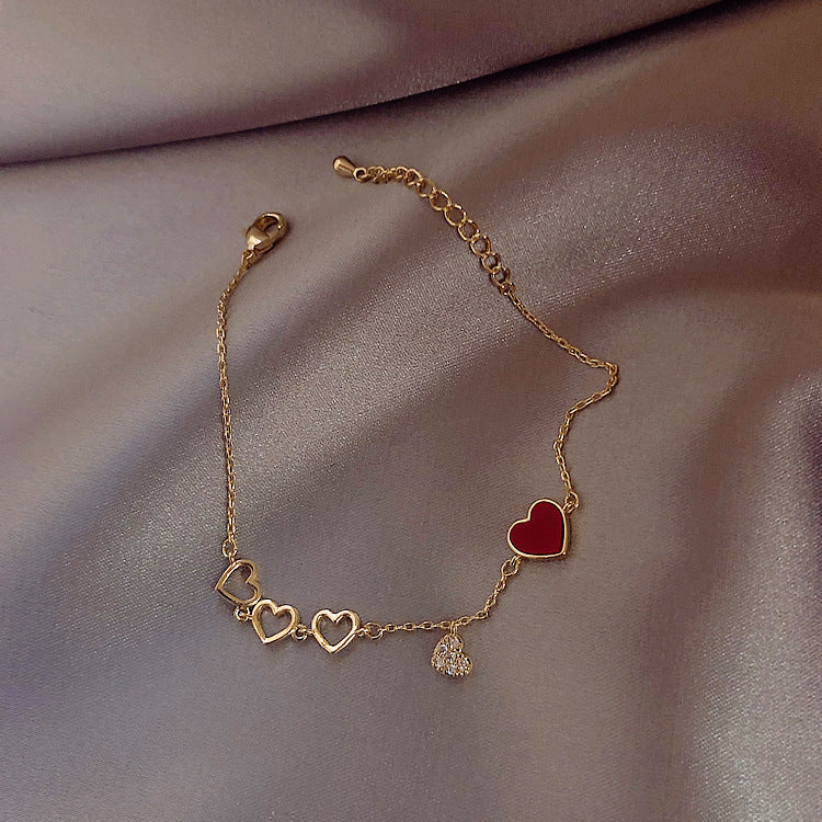 Sweet Drop Oil Love Heart Pendant Bracelet Peach Heart Bracelet Women