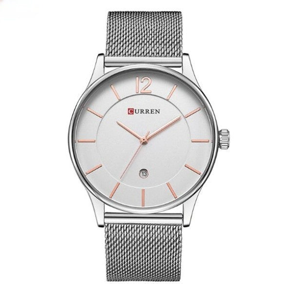 Maschengürtel Einfache große Dial Business Casual Quartz Uhr