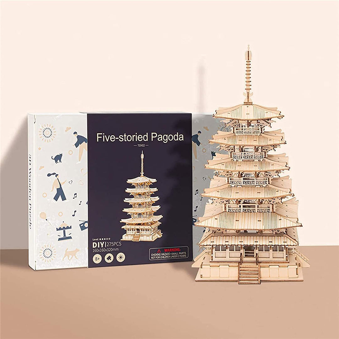 ROBOTIME Fünf-Storied Pagode 3D Holz Puzzlespielzeug für Kinder Kinder Geburtstagsgeschenk TGN02
