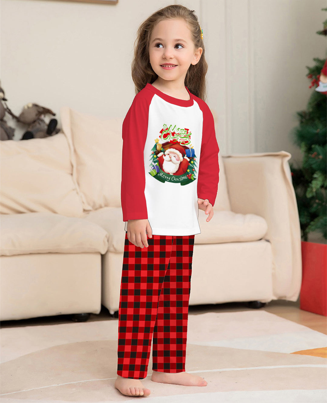 Christmas Parent-Child Haine Set Tricou cu mânecă lungă Pantaloni cu carouri Familie care se potrivesc cu pijamale