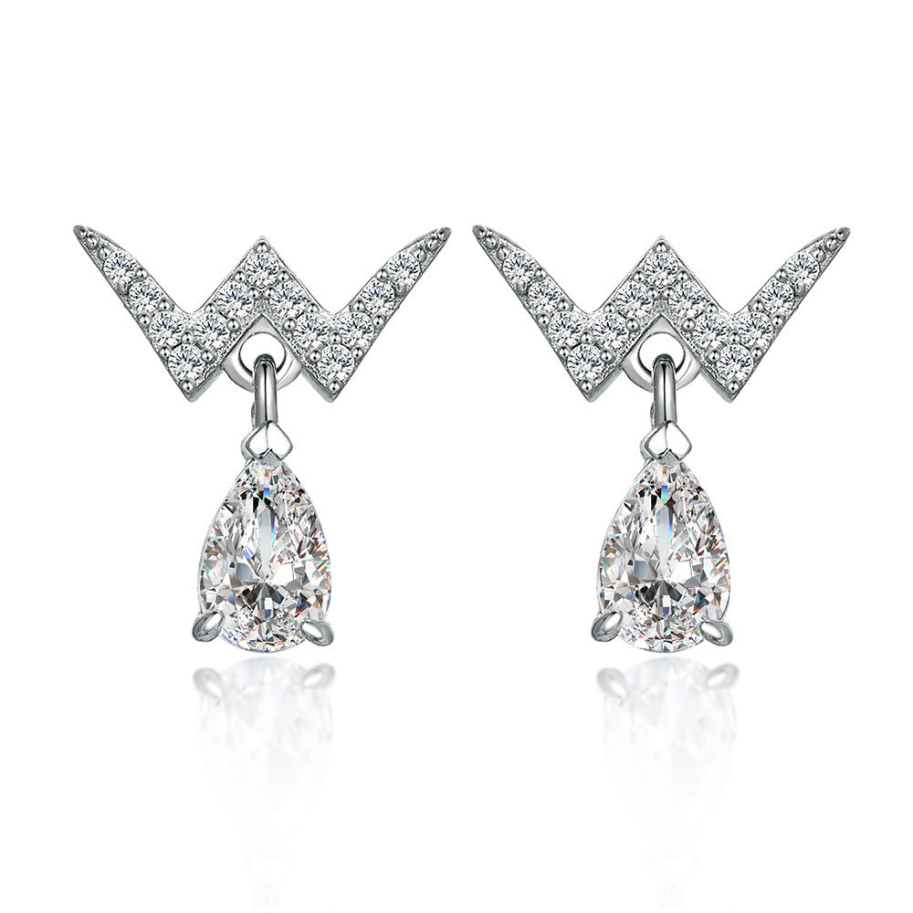 Frauen kronenförmiger Herzform mit Zirkon 925 Sterling Silber Ohrringe