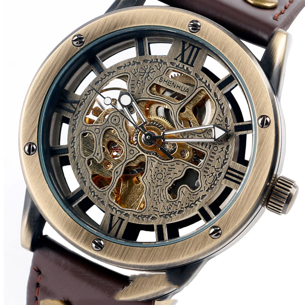 Shenhua Men's Fashion Hollowed-Out Retro Automatic Mechanical Watch