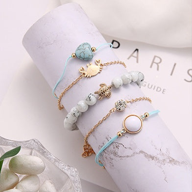 European and American style woven bracelet love turtle turtle geometric round diamond set of five sets of bracelet set