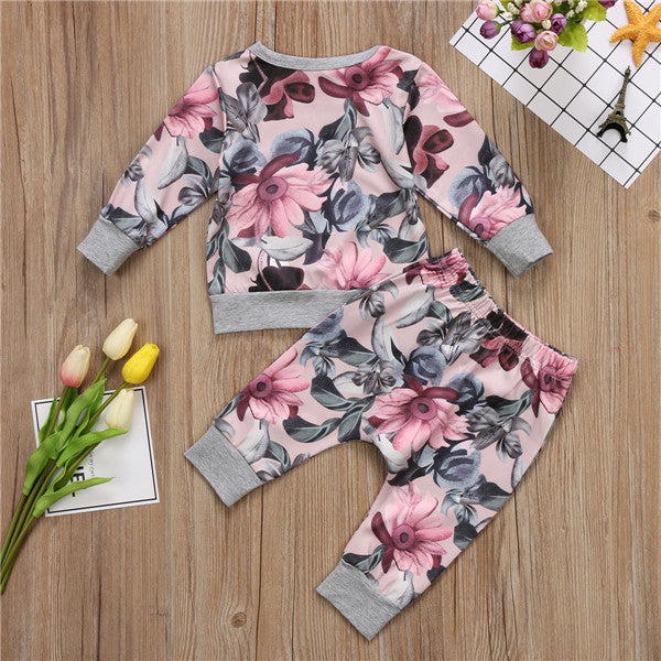 Definir estilo de outono para roupas de menina conjuntos de roupas recém -nascidas lazer de impressão de flores
