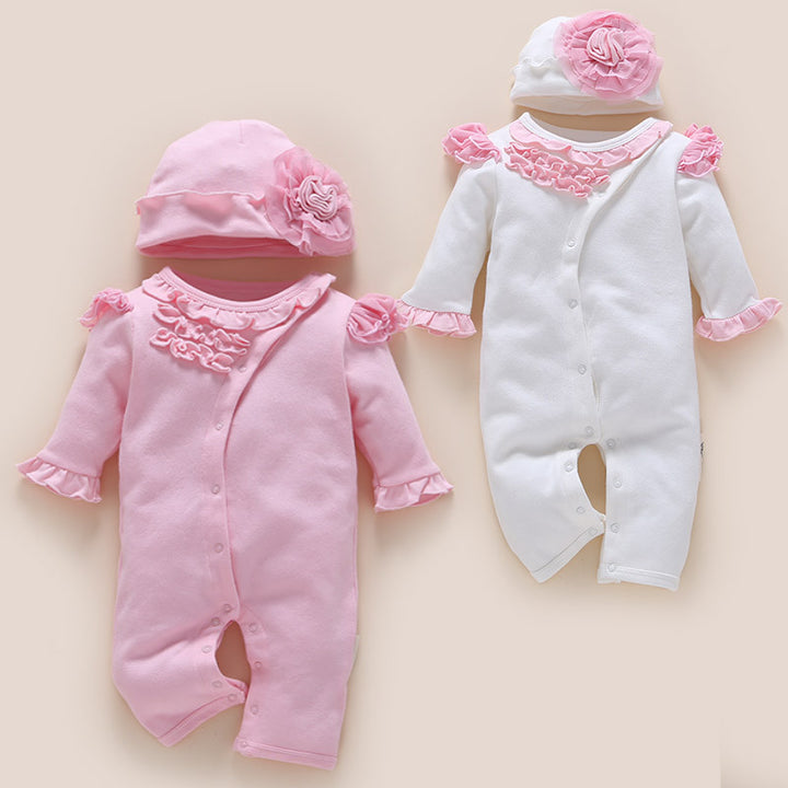 Bebê de um ano usa macacão de macacão de roupas de bebê recém-nascido
