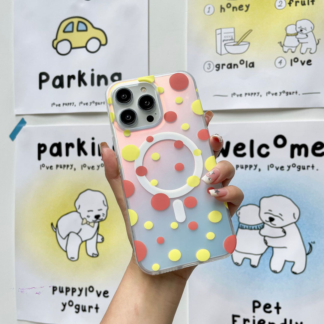 Manyetik Telefon Kılıfı Polka Dot Sevimli Buzlu Koruyucu Kapak