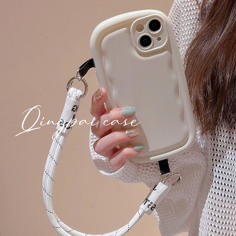 Pure Color Ribbon Wrist Lanyard Simple Phone Case