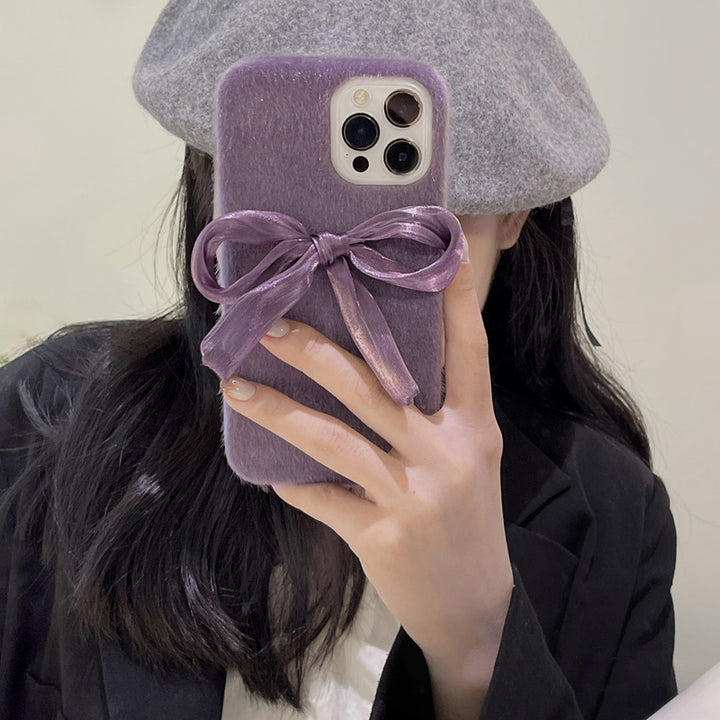Koreanischer Stil Seidenbow Telefon Hülle Nerzplüsch