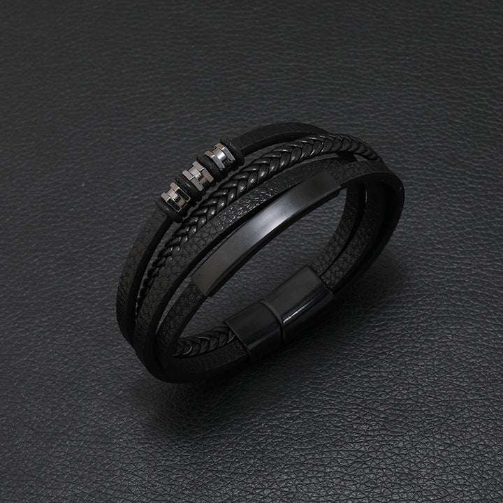 Iron Button Multilayer Leather Bracelet