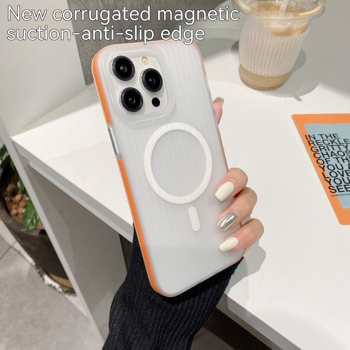 Phone Case Corrugated Grating Magnetic Contrast Color Non-slip