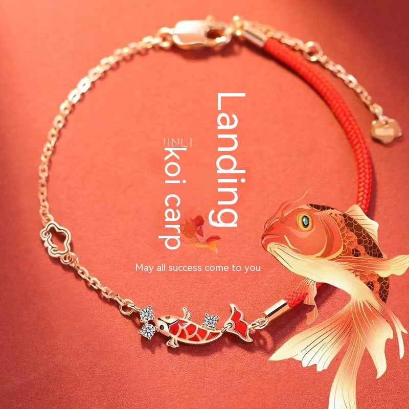 Koi Bracelet Girls 'Sterling Silver925ニッチアクセサリーレッドロープ