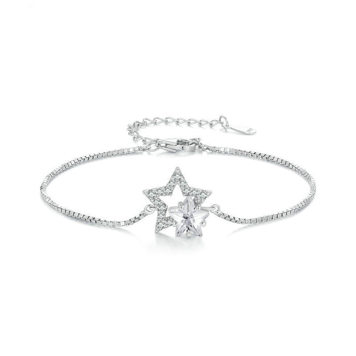 Dubbele cirkels ster S925 Sterling zilver wit goud vergulde vijfpuntige sterren ornamentarmband