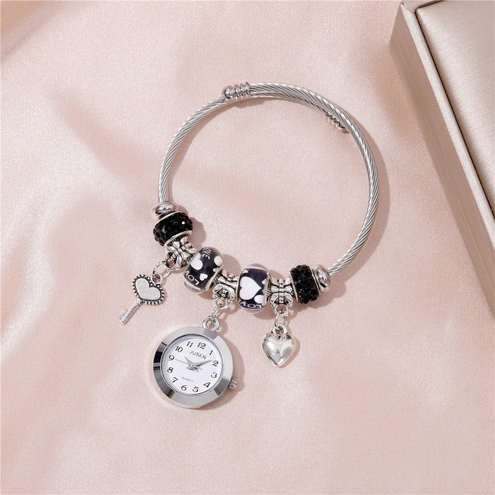 Women Bangle Watch Love Heart Key Anhänger Quarz Frauen Bangle Watch