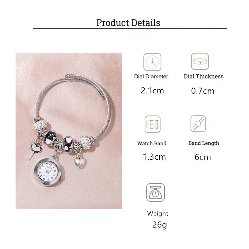 Nők Bangle Watch Love Heart Key medál kvarc női karkötő óra