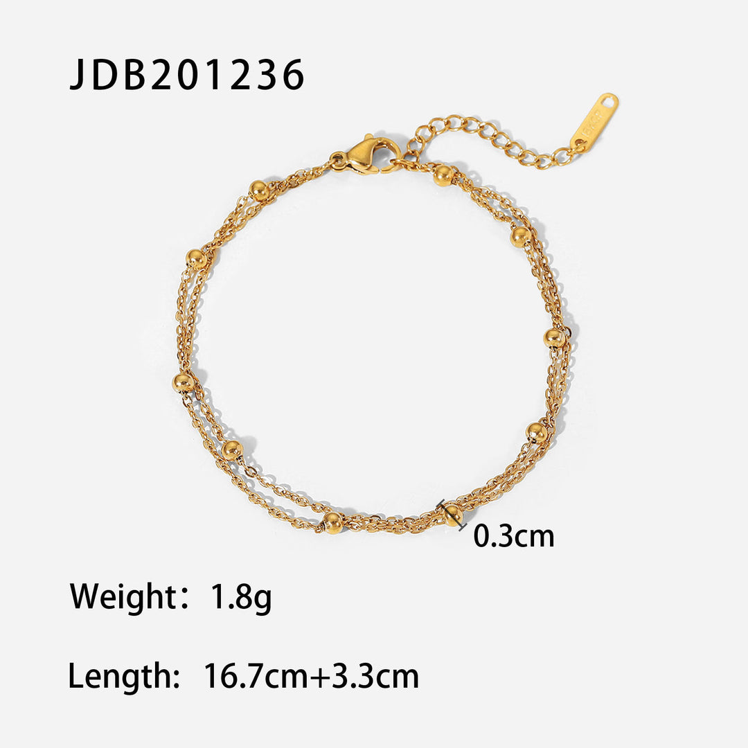 Exquisite 18K Gold Bead Necklace Electroplated Titanium Steel Jewelry Waterproof Double-layer Chain Bracelet Ornament Women