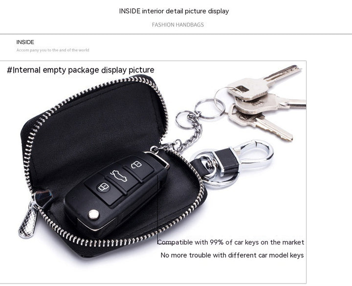 Leather Zipper Car Key Case