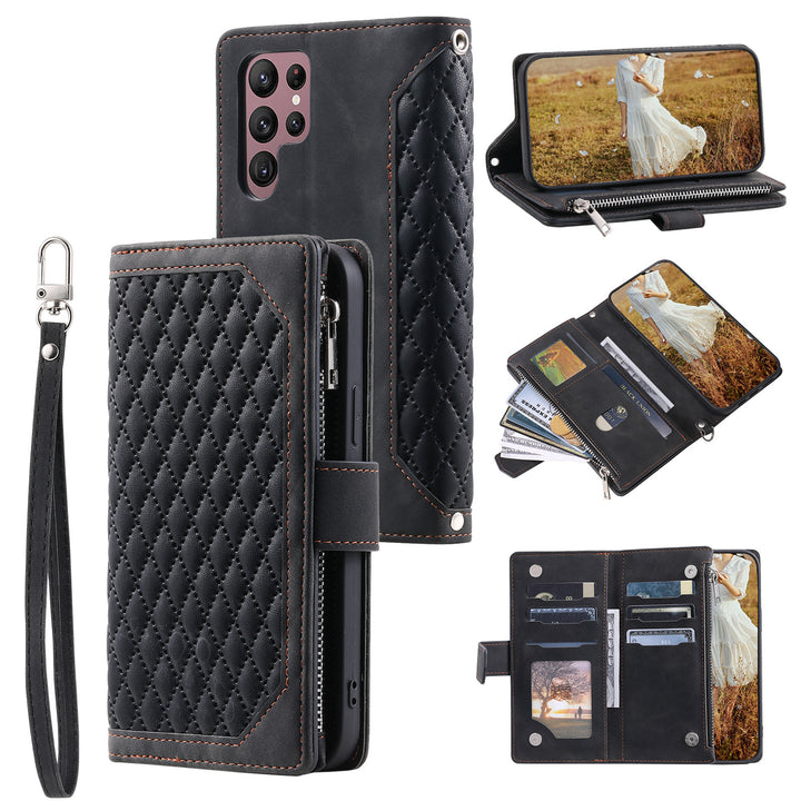Crossbody Plaid Multi-functional Zipper Bag Mobile Phone Case
