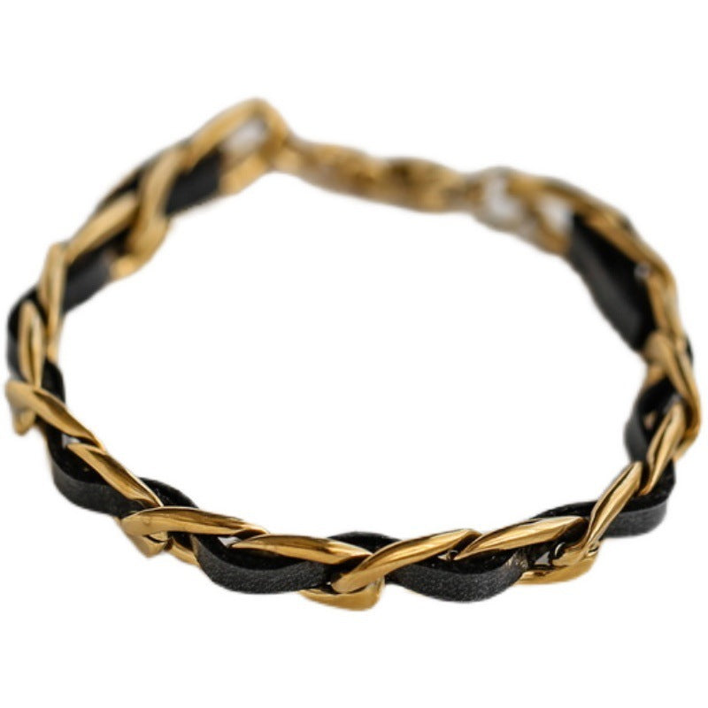 Bracelet de corde en cuir rétro doré pour femmes