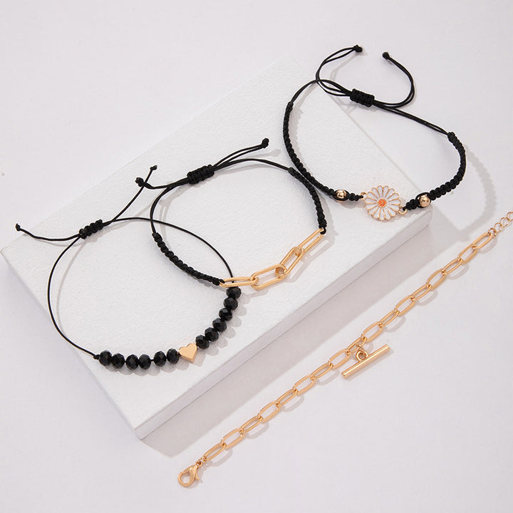 Fashion Vintage Legierung Chrysanthemen schwarze Perlen mit Seilarmband