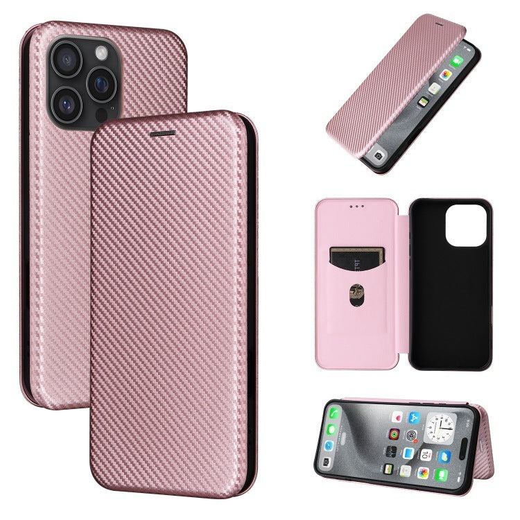 Solid Color Carbon Fiber Flip Phone Leather Case