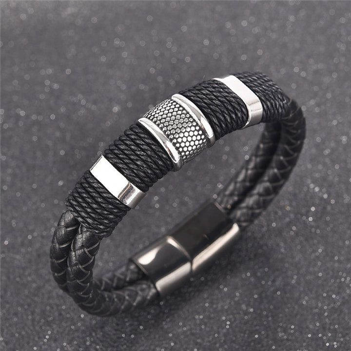Moda Black Braid Terby Leather Bracelet