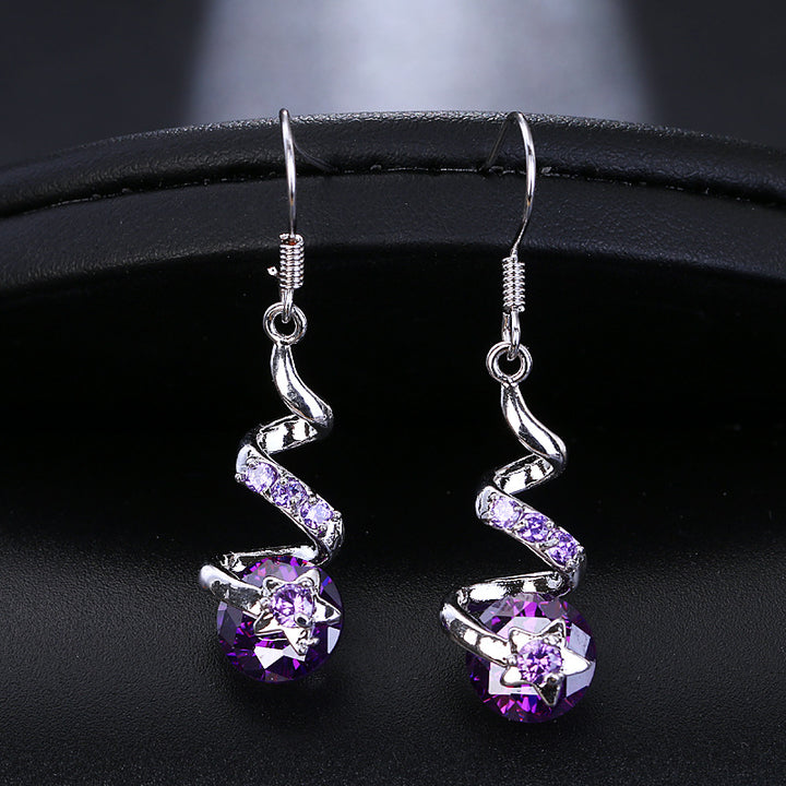 Purple Zircon Spiral Ear Hook Earrings