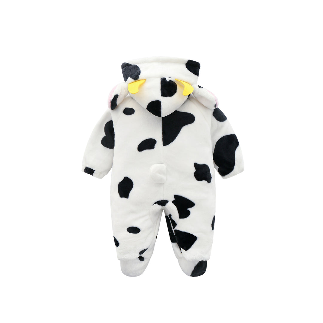Baby Kuh Kapuze kriechende Kleidung Flanell ein Stück Kleidung 0 1 männliche und weibliche Baby -Oberbekleidung