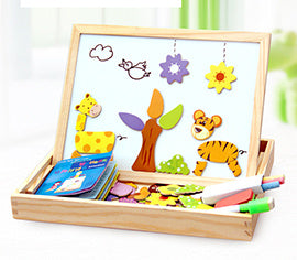 Ahşap manyetik bulmaca oyuncakları çocuklar 3d bulmaca kutusu figür hayvanları sirk yazma çizim tahtası öğrenme eğitim oyuncakları çocuklar için