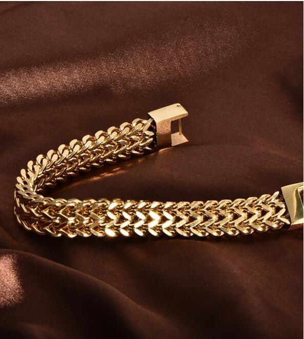 Bijoux en acier inoxydable hommes et femmes bracelet à la chaîne à double couche dorée