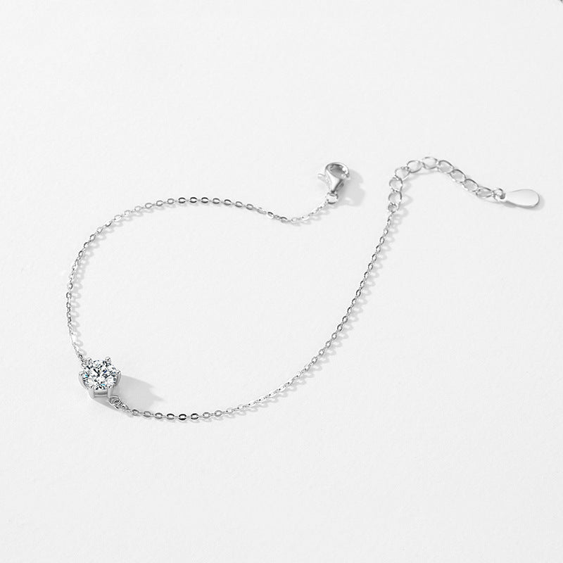 S925 Sterling Silver Six-claw Single Diamond Bracelet