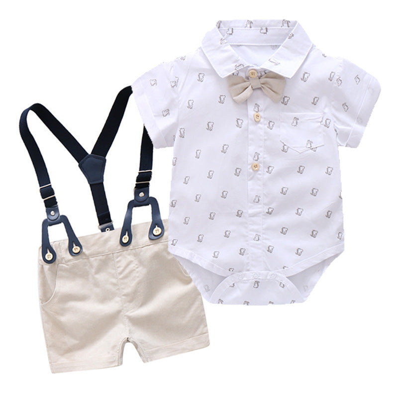 Baby boy grensoverschrijdende babyjongen overalls passen bij gentleman korte mouw uitgaande rompers