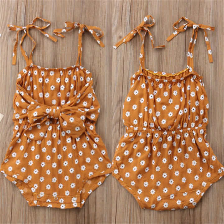 Leora رومبير صيفي لحديثي الولادة طفلة حزام Bowknot الأزهار رومبير البولكا نقطة بذلة وتتسابق Sunsuit