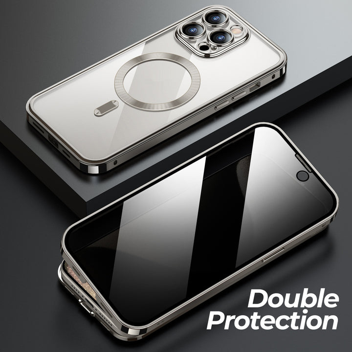 Anti-Privacy Metal Buckle Magnetic Support draadloos opladen Dubbelzijdige lens Volledige dekking Telefoonhoes Beschermingsbedekking