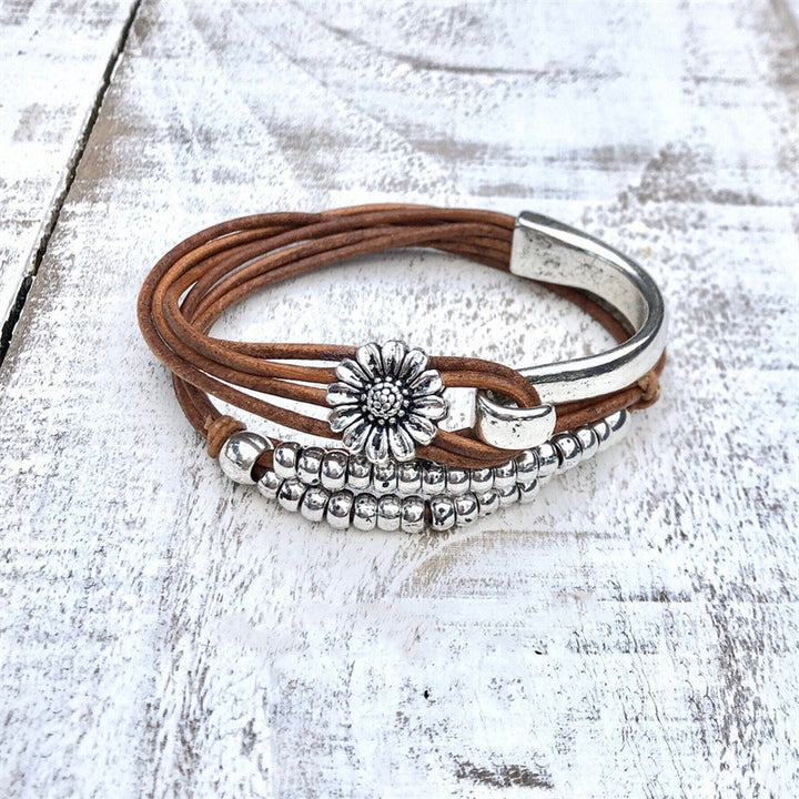 Bracelet Flower Leather Rope Simple Fashion Trendy Niche Couple Female