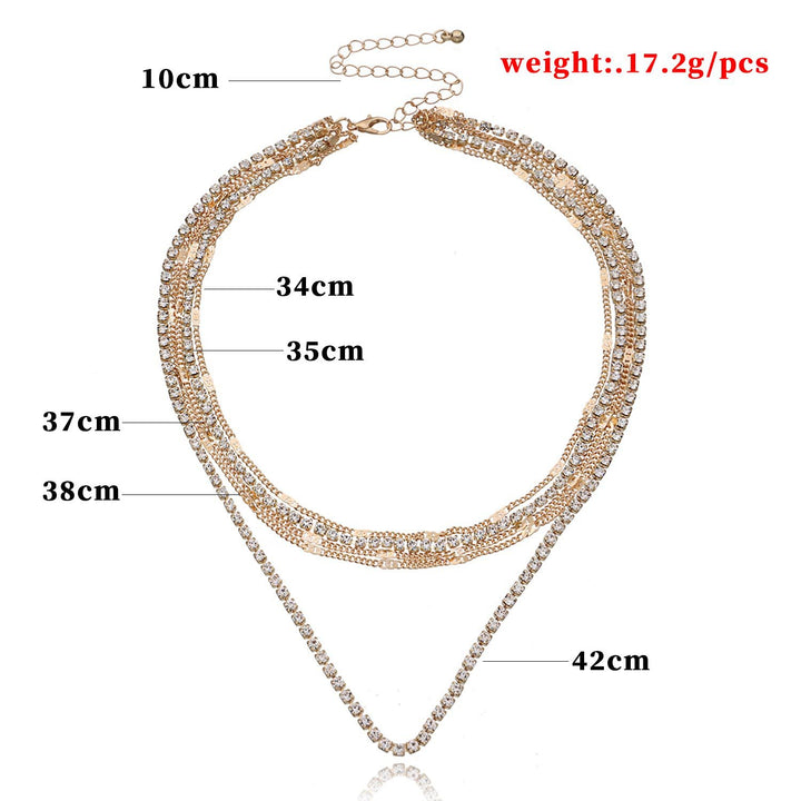 Multi-Layer Full Diamond Temperamental Popular Claw Chain Rhinestone Halsband