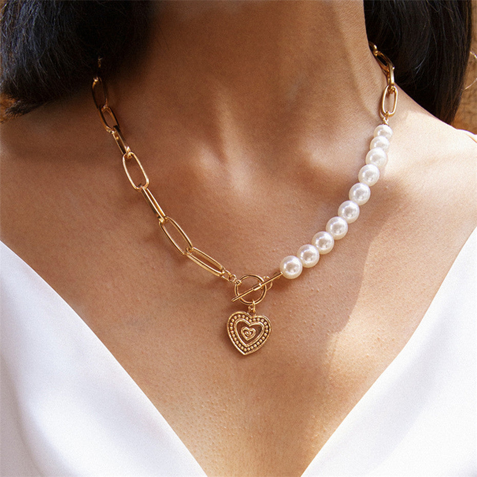 Pearl chain three-tier necklace