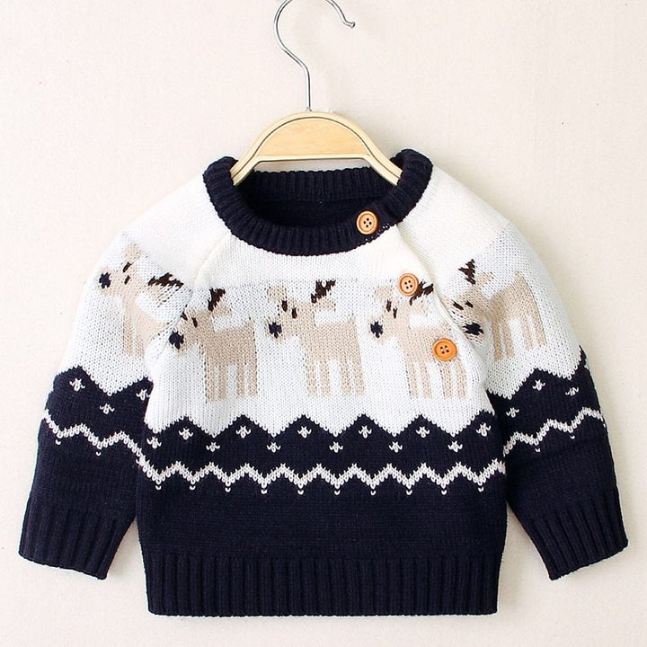 Boys and girls knitted cartoon Christmas elk sweater