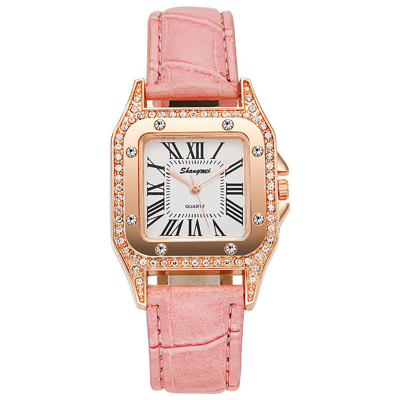 Centură pătrată Diamond Women's Watch Numere romane simple